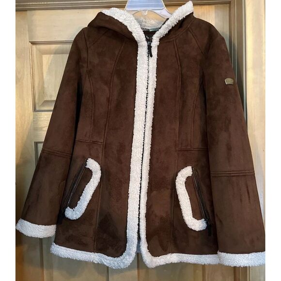 Koolaburra‎ By UGG Suede Jacket Faux Hooded Shearling Coat Brown